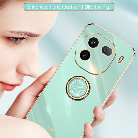 For vivo iQOO 12 5G XINLI Straight Edge 6D Electroplate TPU Phone Case with Ring Holder(Cherry Purple)