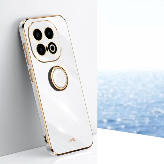 For vivo iQOO 13 XINLI Straight Edge 6D Electroplate TPU Phone Case with Ring Holder(White)