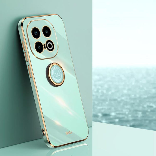 For vivo iQOO 13 XINLI Straight Edge 6D Electroplate TPU Phone Case with Ring Holder(Mint Green)
