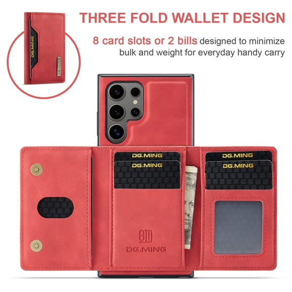 For Samsung Galaxy S24 Ultra 5G DG.MING M2 Series 3-Fold Multi Card Bag + Magnetic Phone Case(Red)