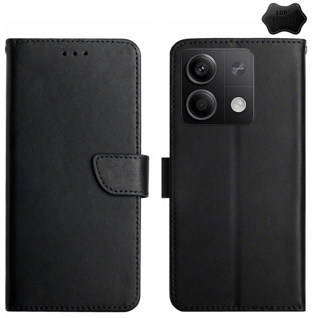 For Xiaomi Redmi Note 13 Pro 4G Global Genuine Leather Fingerprint-proof Flip Phone Case(Black)