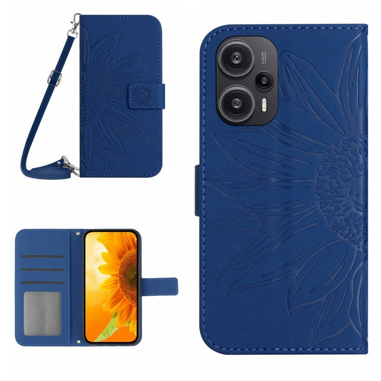 For Xiaomi Poco F5 Skin Feel Sun Flower Embossed Flip Leather Phone Case with Lanyard(Dark Blue) - free shipping - PMC TechLife - Order now!