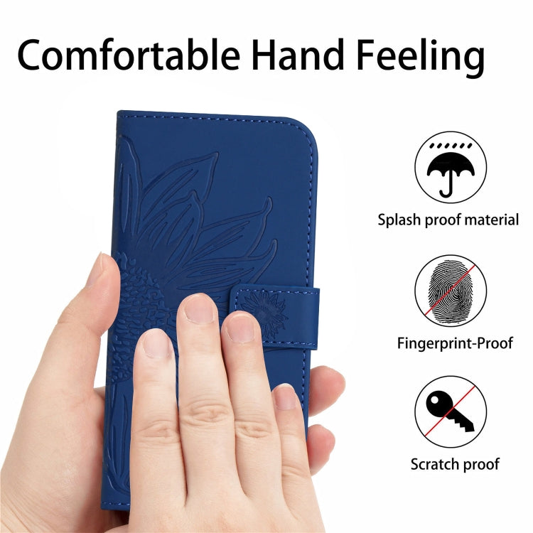 For Xiaomi Poco F5 Skin Feel Sun Flower Embossed Flip Leather Phone Case with Lanyard(Dark Blue) - free shipping - PMC TechLife - Order now!