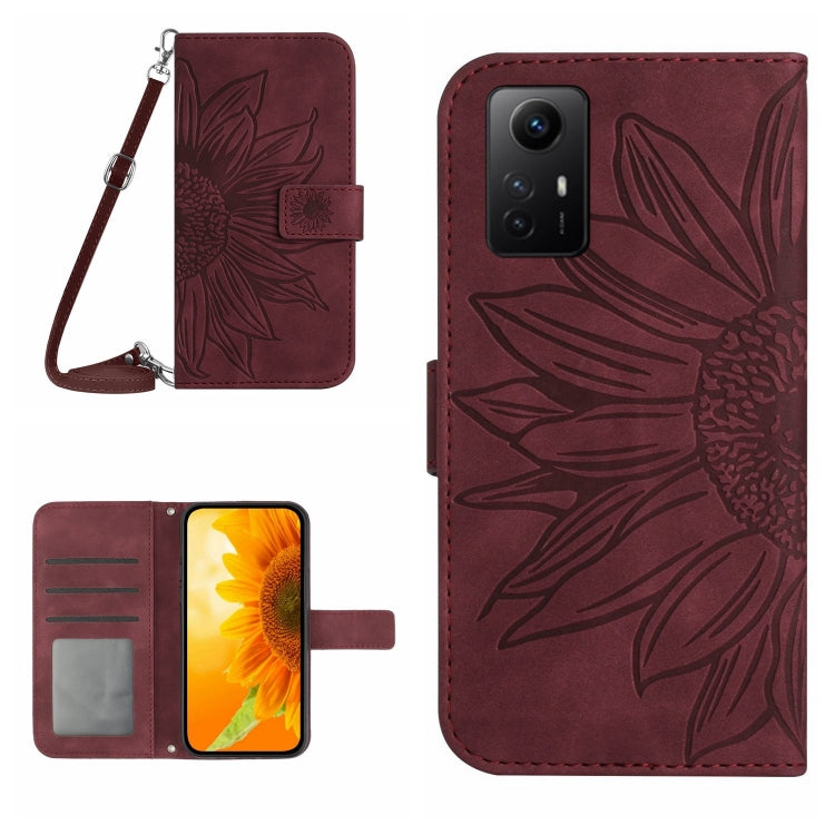 For Xiaomi Redmi Note 12S Skin Feel Sun Flower Embossed Flip Leather Phone Case with Lanyard(Wine Red) - Xiaomi Cases by PMC TechLife | Online Shopping South Africa | PMC TechLife | Buy Now Pay Later Mobicred