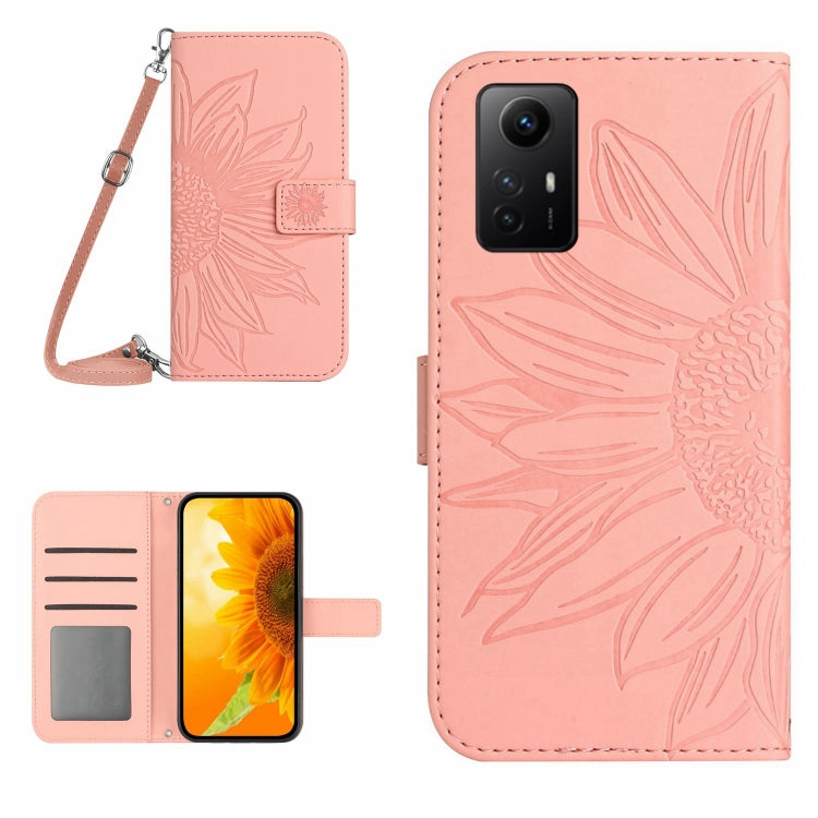 For Xiaomi Redmi Note 12S Skin Feel Sun Flower Embossed Flip Leather Phone Case with Lanyard(Pink) - Xiaomi Cases by PMC TechLife | Online Shopping South Africa | PMC TechLife | Buy Now Pay Later Mobicred