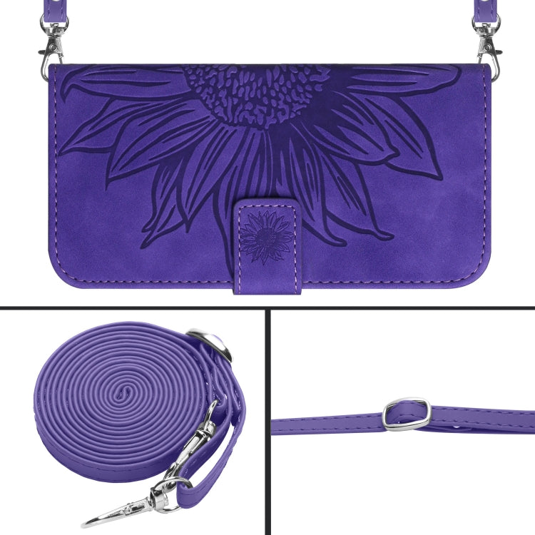 For Xiaomi Redmi 12 4G Global Skin Feel Sun Flower Embossed Flip Leather Phone Case with Lanyard(Dark Purple) - Xiaomi Cases by PMC TechLife | Online Shopping South Africa | PMC TechLife | Buy Now Pay Later Mobicred