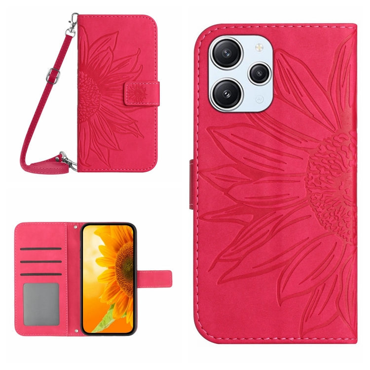 For Xiaomi Redmi 12 4G Global Skin Feel Sun Flower Embossed Flip Leather Phone Case with Lanyard(Rose Red) - free shipping - PMC TechLife - Order now!