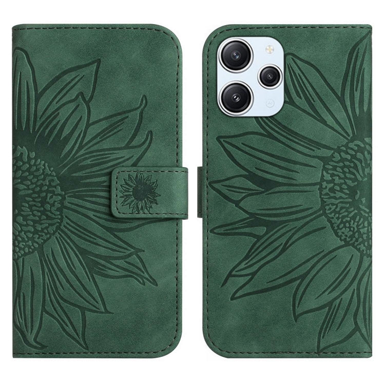 For Xiaomi Redmi 12 4G Global Skin Feel Sun Flower Embossed Flip Leather Phone Case with Lanyard(Green) - Xiaomi Cases by PMC TechLife | Online Shopping South Africa | PMC TechLife | Buy Now Pay Later Mobicred