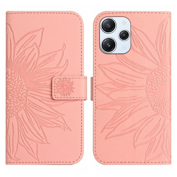 For Xiaomi Redmi 12 4G Global Skin Feel Sun Flower Embossed Flip Leather Phone Case with Lanyard(Pink) - free shipping - PMC TechLife - Order now!