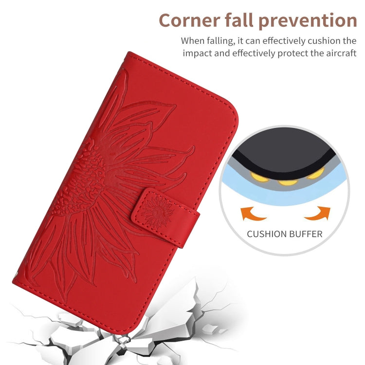 For Xiaomi Redmi 12 4G Global Skin Feel Sun Flower Embossed Flip Leather Phone Case with Lanyard(Red) - Xiaomi Cases by PMC TechLife | Online Shopping South Africa | PMC TechLife | Buy Now Pay Later Mobicred