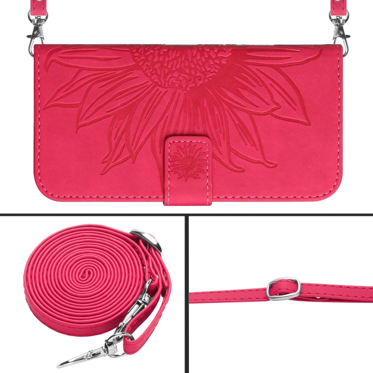 For Xiaomi Redmi 12 5G Skin Feel Sun Flower Embossed Flip Leather Phone Case with Lanyard(Rose Red) - Xiaomi Cases by PMC TechLife | Online Shopping South Africa | PMC TechLife | Buy Now Pay Later Mobicred