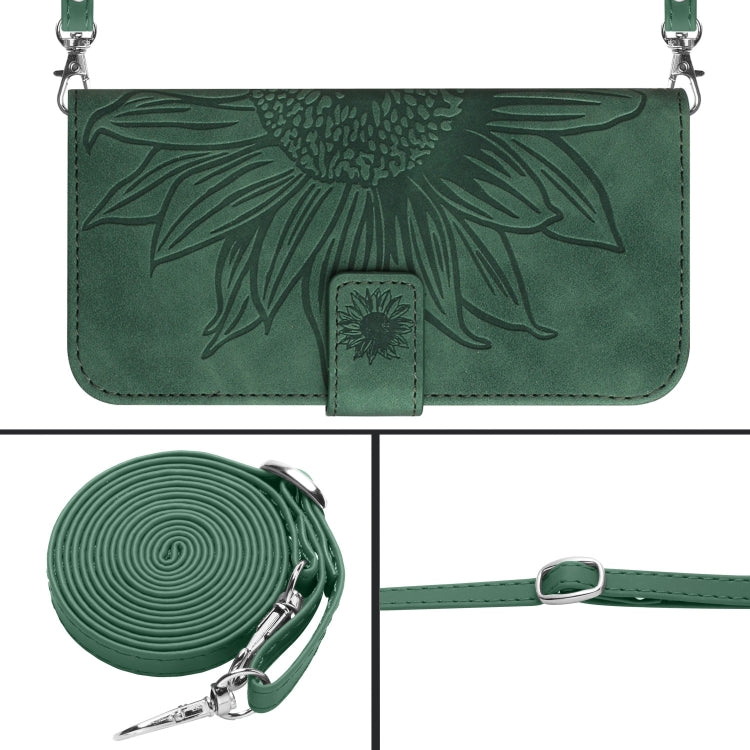 For Xiaomi Redmi 12 5G Skin Feel Sun Flower Embossed Flip Leather Phone Case with Lanyard(Green) - Xiaomi Cases by PMC TechLife | Online Shopping South Africa | PMC TechLife | Buy Now Pay Later Mobicred