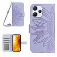 For Xiaomi Redmi 12 5G Skin Feel Sun Flower Embossed Flip Leather Phone Case with Lanyard(Purple) - Xiaomi Cases by PMC TechLife | Online Shopping South Africa | PMC TechLife | Buy Now Pay Later Mobicred
