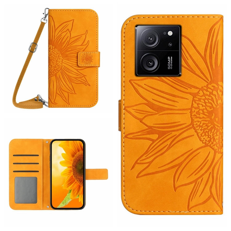 For Xiaomi 13T / 13T Pro Skin Feel Sun Flower Embossed Flip Leather Phone Case with Lanyard(Yellow) - Xiaomi Cases by PMC TechLife | Online Shopping South Africa | PMC TechLife | Buy Now Pay Later Mobicred