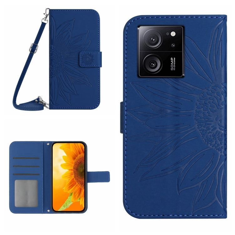 For Xiaomi 13T / 13T Pro Skin Feel Sun Flower Embossed Flip Leather Phone Case with Lanyard(Dark Blue) - Xiaomi Cases by PMC TechLife | Online Shopping South Africa | PMC TechLife | Buy Now Pay Later Mobicred