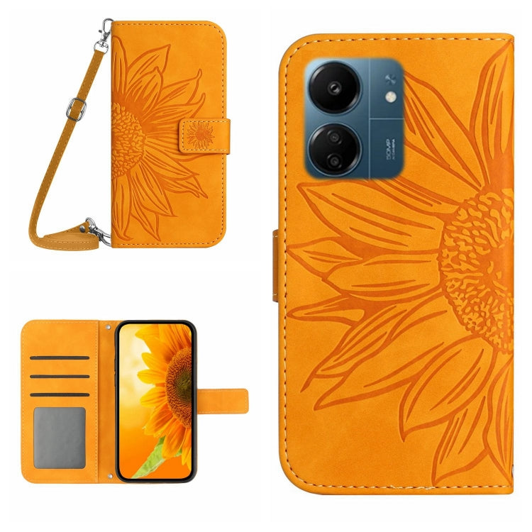 For Xiaomi Redmi 13C 4G Skin Feel Sun Flower Embossed Flip Leather Phone Case with Lanyard(Yellow) - free shipping - PMC TechLife - Order now!