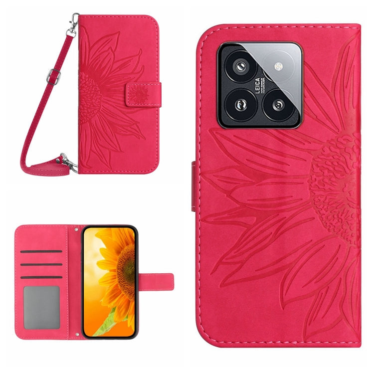 For Xiaomi 14 Skin Feel Sun Flower Embossed Flip Leather Phone Case with Lanyard(Rose Red) - 14 Cases by PMC TechLife | Online Shopping South Africa | PMC TechLife | Buy Now Pay Later Mobicred