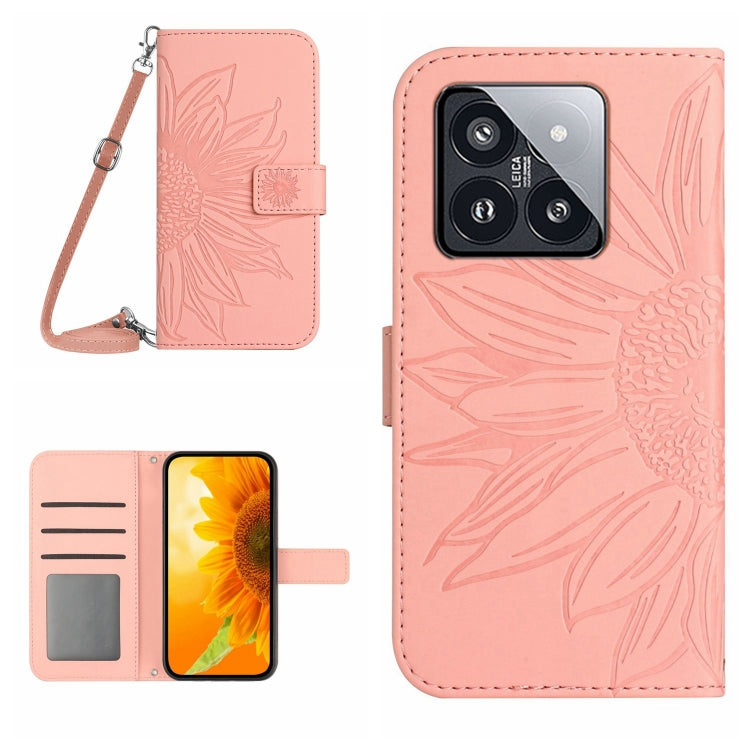 For Xiaomi 14 Skin Feel Sun Flower Embossed Flip Leather Phone Case with Lanyard(Pink) - 14 Cases by PMC TechLife | Online Shopping South Africa | PMC TechLife | Buy Now Pay Later Mobicred