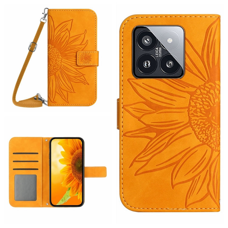For Xiaomi 14 Pro Skin Feel Sun Flower Embossed Flip Leather Phone Case with Lanyard(Yellow) - 14 Pro Cases by PMC TechLife | Online Shopping South Africa | PMC TechLife | Buy Now Pay Later Mobicred