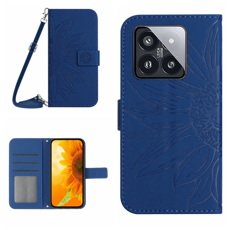 For Xiaomi 14 Pro Skin Feel Sun Flower Embossed Flip Leather Phone Case with Lanyard(Dark Blue) - 14 Pro Cases by PMC TechLife | Online Shopping South Africa | PMC TechLife | Buy Now Pay Later Mobicred