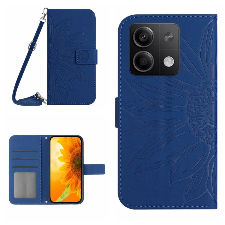 For Xiaomi Redmi Note 13 4G Global Skin Feel Sun Flower Embossed Flip Leather Phone Case with Lanyard(Dark Blue) - free shipping - PMC TechLife - Order now!