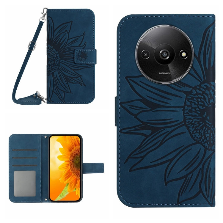 For Xiaomi Redmi A3 Skin Feel Sun Flower Embossed Flip Leather Phone Case with Lanyard(Inky Blue) - Xiaomi Cases by PMC TechLife | Online Shopping South Africa | PMC TechLife | Buy Now Pay Later Mobicred