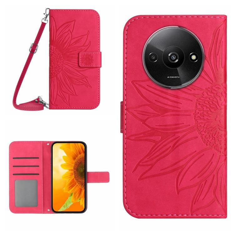 For Xiaomi Redmi A3 Skin Feel Sun Flower Embossed Flip Leather Phone Case with Lanyard(Rose Red) - Xiaomi Cases by PMC TechLife | Online Shopping South Africa | PMC TechLife | Buy Now Pay Later Mobicred