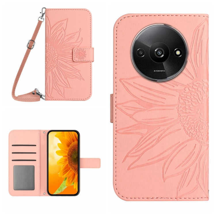 For Xiaomi Redmi A3 Skin Feel Sun Flower Embossed Flip Leather Phone Case with Lanyard(Pink) - Xiaomi Cases by PMC TechLife | Online Shopping South Africa | PMC TechLife | Buy Now Pay Later Mobicred