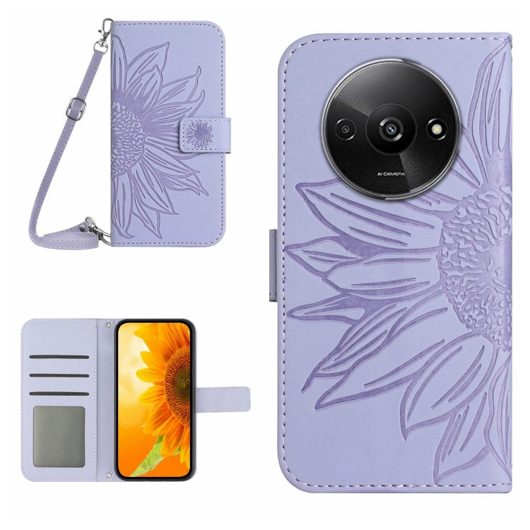 For Xiaomi Redmi A3 Skin Feel Sun Flower Embossed Flip Leather Phone Case with Lanyard(Purple) - Xiaomi Cases by PMC TechLife | Online Shopping South Africa | PMC TechLife | Buy Now Pay Later Mobicred