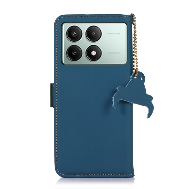 For Xiaomi Redmi K70E / Poco X6 Pro Genuine Leather Magnetic RFID Leather Phone Case(Blue) - K70E Cases by PMC TechLife | Online Shopping South Africa | PMC TechLife | Buy Now Pay Later Mobicred
