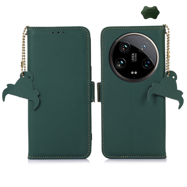 For Xiaomi 14 Ultra Genuine Leather Magnetic RFID Leather Phone Case(Green)