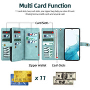 For Samsung Galaxy S22+ 5G Zipper Wallet Magnetic Detachable Leather Phone Case(Blue)