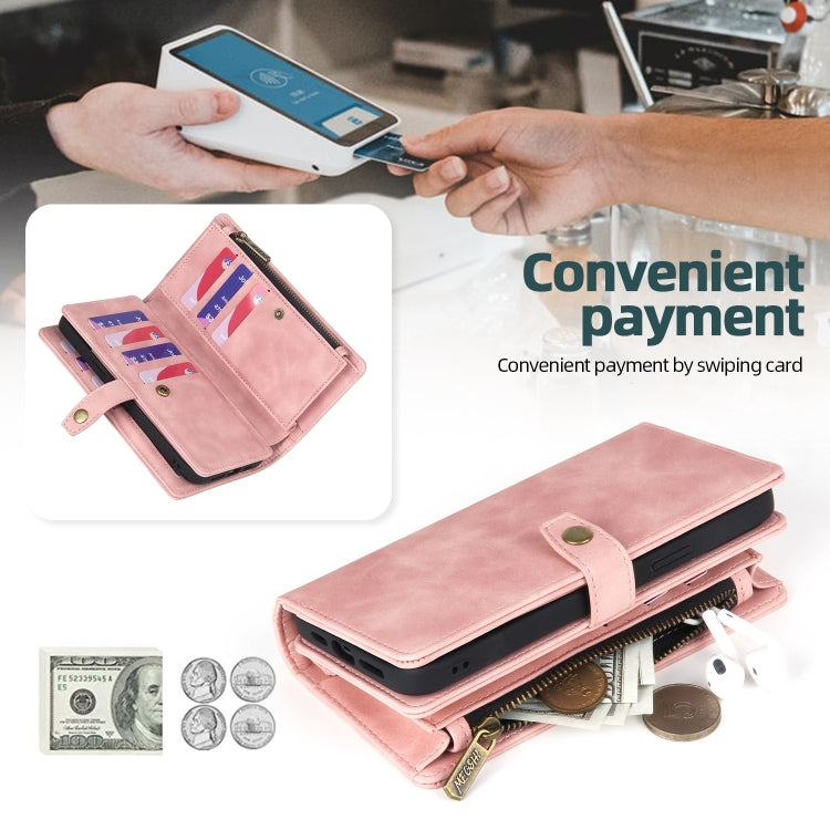 For Samsung Galaxy S22 Ultra 5G Zipper Wallet Magnetic Detachable Leather Phone Case(Pink)