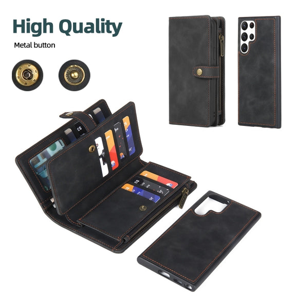 For Samsung Galaxy S22 Ultra 5G Zipper Wallet Detachable MagSafe Leather Phone Case(Black)
