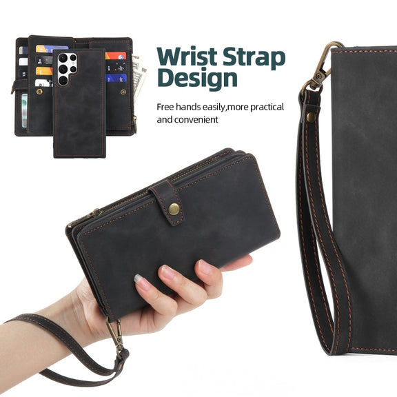 For Samsung Galaxy S22 Ultra 5G Zipper Wallet Detachable MagSafe Leather Phone Case(Black)