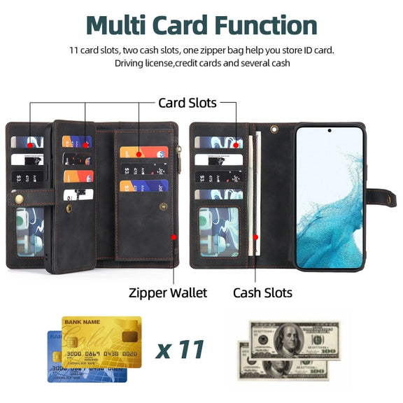For Samsung Galaxy S21 FE 5G Zipper Wallet Magnetic Detachable Leather Phone Case(Black)