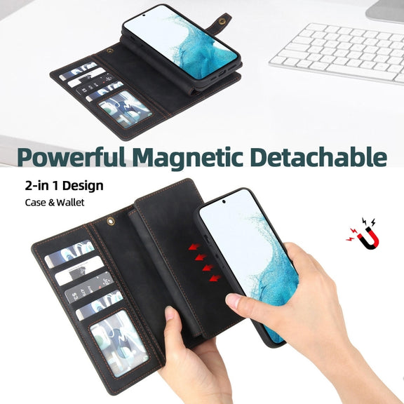 For Samsung Galaxy S21 FE 5G Zipper Wallet Magnetic Detachable Leather Phone Case(Black)
