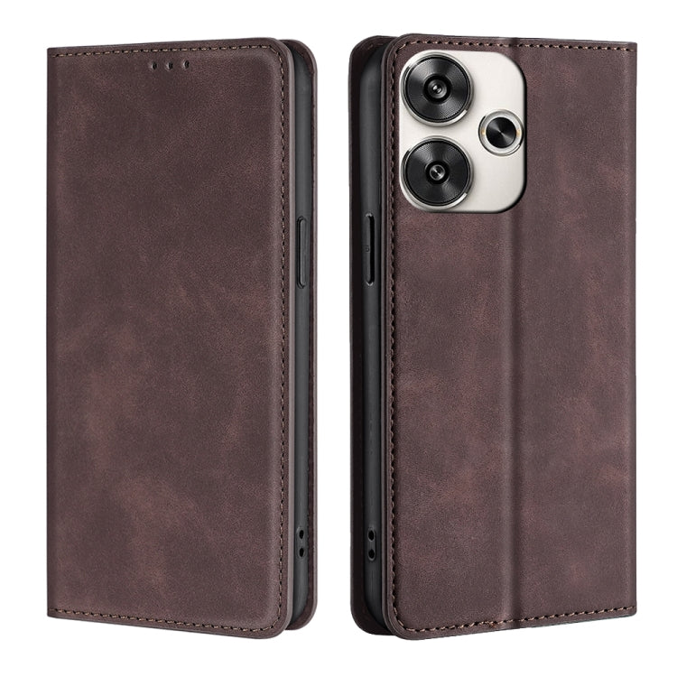 For Xiaomi Redmi Turbo 3 5G Skin Feel Magnetic Leather Phone Case(Dark Brown) - 13 Ultra Cases by PMC TechLife | Online Shopping South Africa | PMC TechLife | Buy Now Pay Later Mobicred
