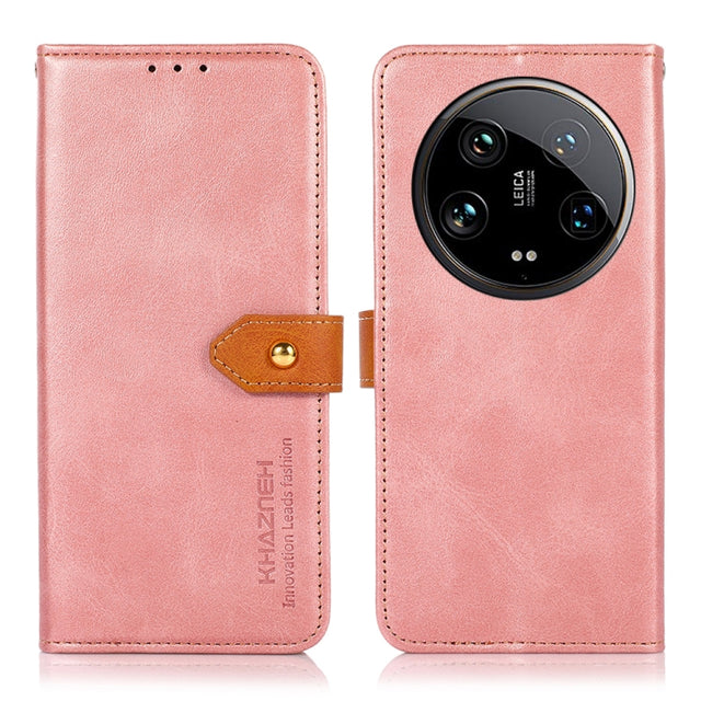For Xiaomi 14 Ultra KHAZNEH Cowhide Texture Flip Leather Phone Case(Rose Gold)