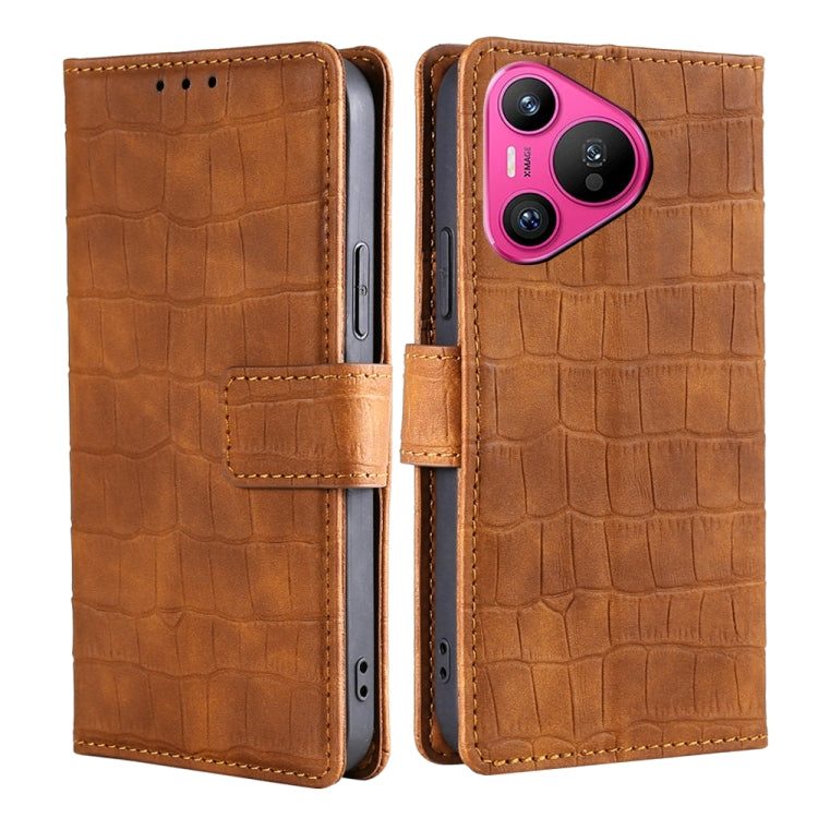 For Huawei Pura 70 5G Skin Feel Crocodile Magnetic Clasp Leather Phone Case(Brown) - free shipping - PMC Jewellery - Order now!