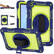 For Huawei MatePad SE 10.4 360 Degree Rotation PC Contrast Silicone Tablet Case(Navy Blue + Yellow Green)