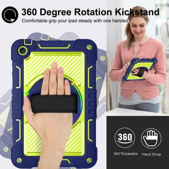 For Huawei MatePad SE 10.4 360 Degree Rotation PC Contrast Silicone Tablet Case(Navy Blue + Yellow Green)
