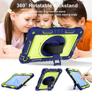 For Huawei MatePad SE 10.4 360 Degree Rotation PC Contrast Silicone Tablet Case(Navy Blue + Yellow Green)