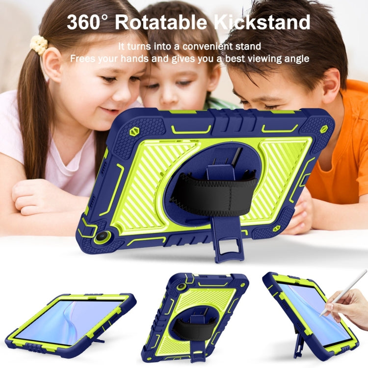 For Huawei MatePad SE 10.4 360 Degree Rotation PC Contrast Silicone Tablet Case(Navy Blue + Yellow Green)