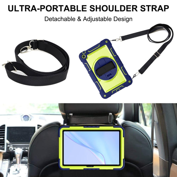 For Huawei MatePad SE 10.4 360 Degree Rotation PC Contrast Silicone Tablet Case(Navy Blue + Yellow Green)