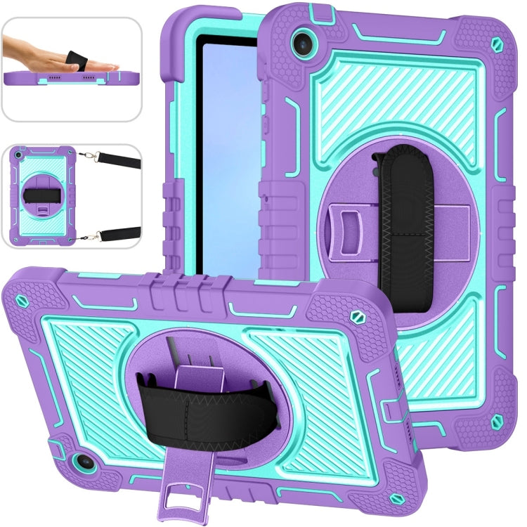 For Huawei MatePad SE 10.4 360 Degree Rotation PC Contrast Silicone Tablet Case(Purple + Mint Green)