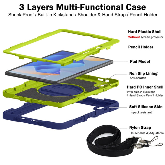 For Huawei MatePad 11 2023 360 Degree Rotation PC Contrast Silicone Tablet Case(Navy Blue + Yellow Green)