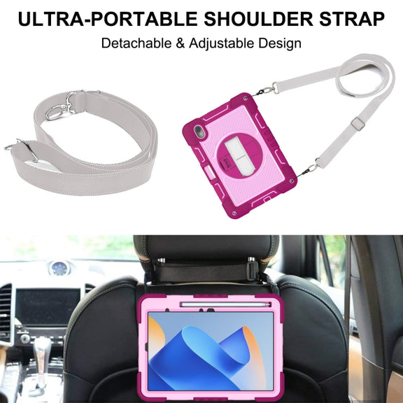 For Huawei MatePad 11 2023 360 Degree Rotation PC Contrast Silicone Tablet Case(Rose Red + Pink)