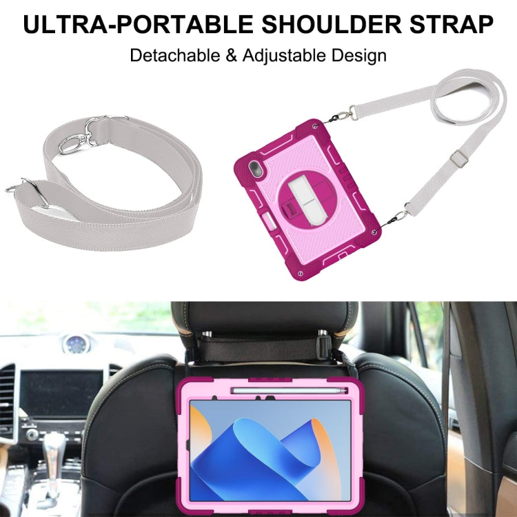 For Huawei MatePad 11 2023 360 Degree Rotation PC Contrast Silicone Tablet Case(Rose Red + Pink)