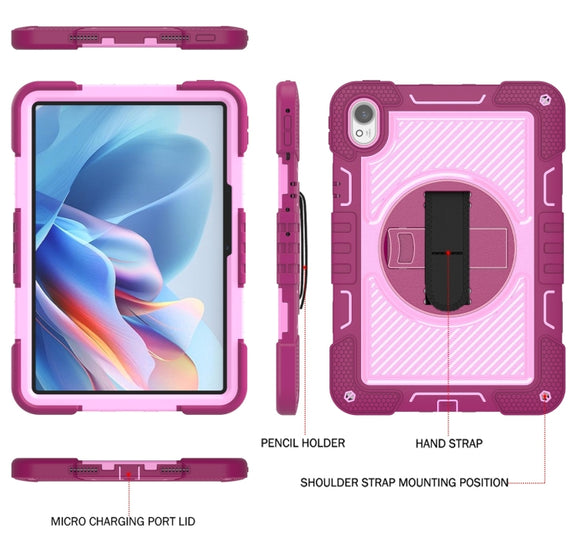 For Huawei MatePad 11.5 2023 360 Degree Rotation PC Contrast Silicone Tablet Case(Rose Red + Pink)